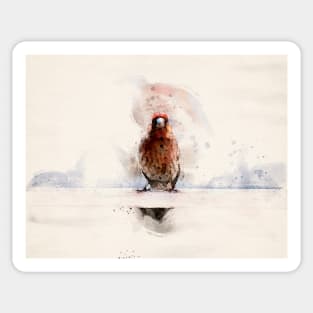 Small Bird on a Ledge Watercolor Portrait Sticker